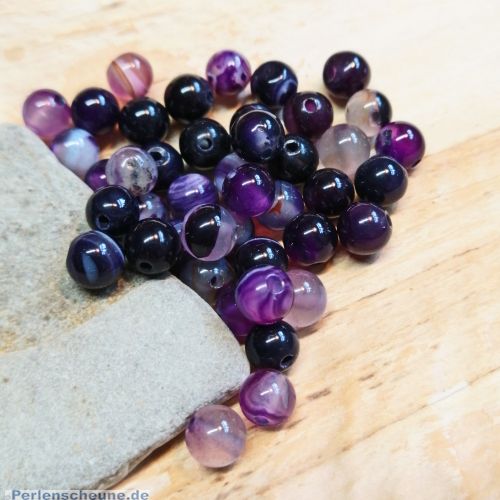 30 Edelsteinperlen agate beads poliert violett 6 mm