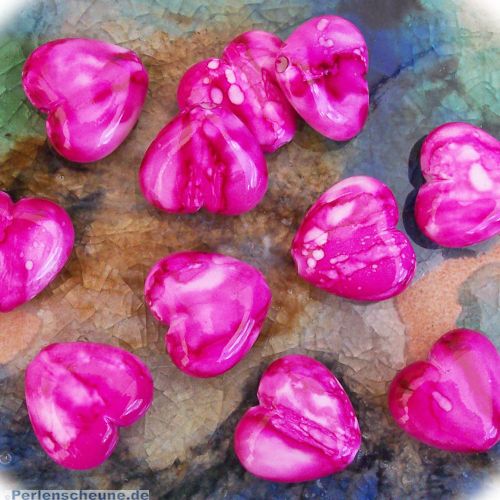 Acrylperlen marmoriert 2 Herzperlen pink 20 mm Kinderperlen