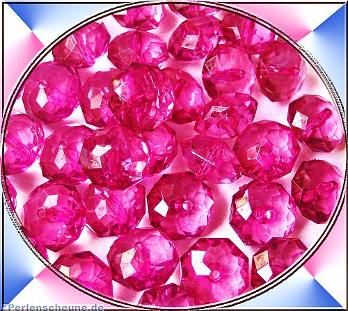 Perlenset 10 Acryl faceted rondelle pink 14 mm