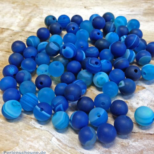 10 Edelsteinperlen Agate beads rund gefrostet marmor blau 6 mm