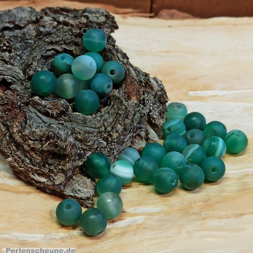10 Edelsteinperlen Agate beads rund gefrostet marmor grün 6 mm