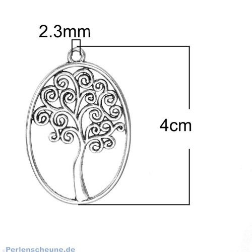 2 Kettenanhänger Baum Metall silberfarben antik 40 mm