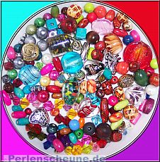 Perlenset mit 200 bunten Perlen, Materialmix 6 - 30 mm