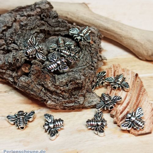 10 Metallspacer Insektperlen Biene silberfarben antik 13 mm
