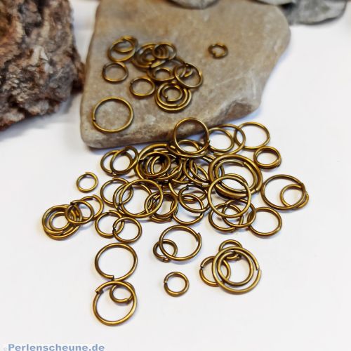 100 Metall Binderinge Spaltringe bronze antik im Mix 4, 6, 8 und 10 mm