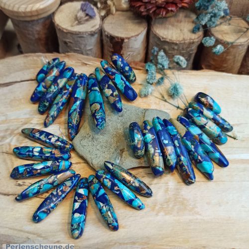 1 Collier Set gefärbte Halbedelsteine Malachite blau türkis meliert