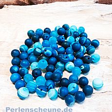 10 Edelsteinperlen Agate beads rund gefrostet marmor blau 6 mm