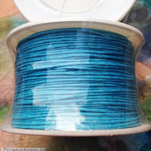 1 Rolle 80 m Perlschnur 1 mm gewachste Baumwolle türkisblau