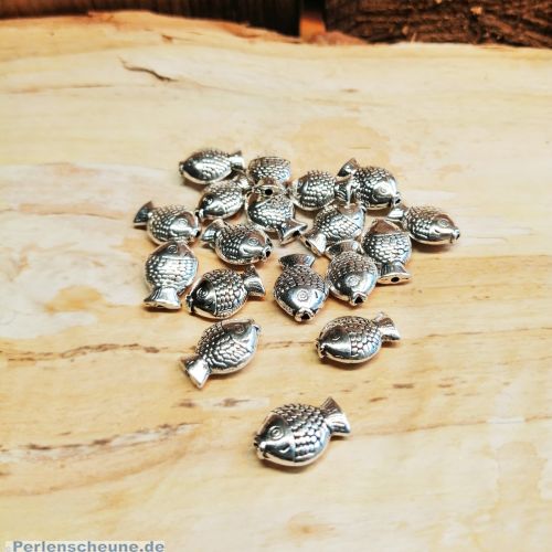 Perlen mit 10 Metallperlen Fisch Spacer antik silberfarben massiv 12 x 8 mm