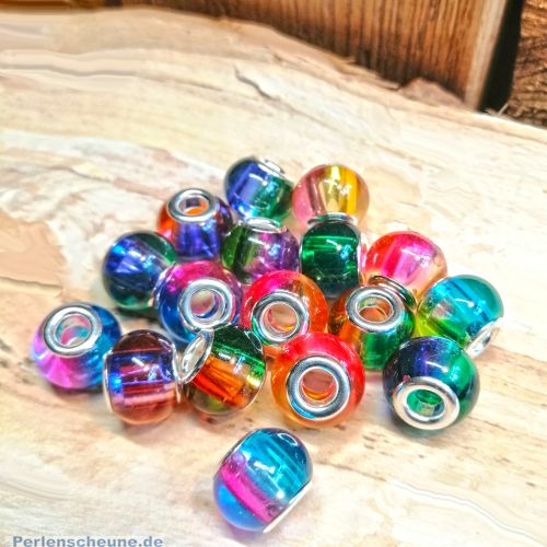 10 Glas Grosslochperlen für Modulketten Rainbow