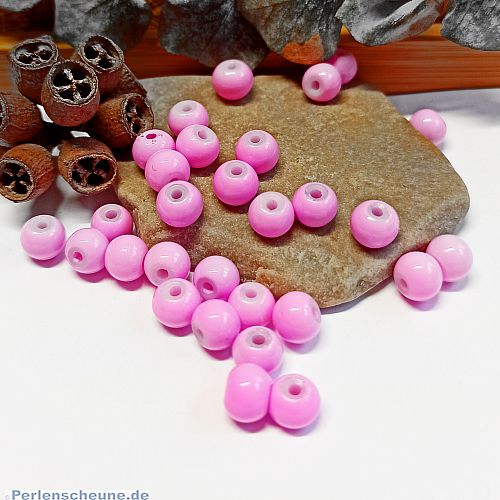 30 Glasperlen Kugeln beschichtet rosa pink 6 mm opak