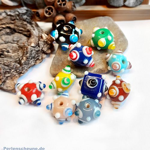 10 Glasperlen Lampworkperlen handmade bumpy beads 13 - 18 mm