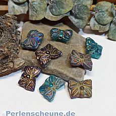 6 indische Glasperlen Schmetterling 14 mm feuerpoliert irisierend gefrostet