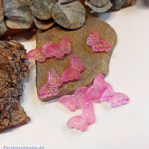 6 Glasperlen Schmetterling 15 mm rosa mit Goldpuder