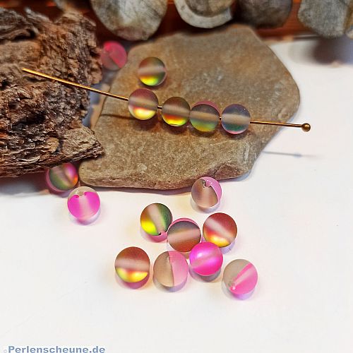 Glasperlen Polarisperlen Imitat 6 mm rosa irisierend 6 Stück Kugel