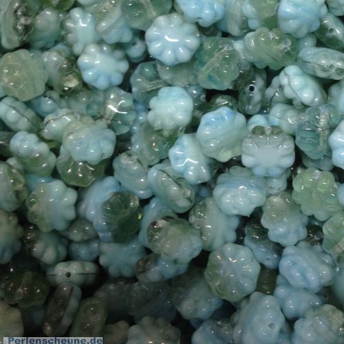 20 böhmische Glasperlen Blüten Muscheln als Mix in türkis grün blau