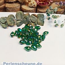 10 Faceted Glastropfenperlen smaragd grün 12 x 8 mm