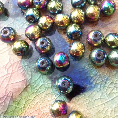 Perlenset 40 Glaswachsperlen irisierend metallisch 6 mm