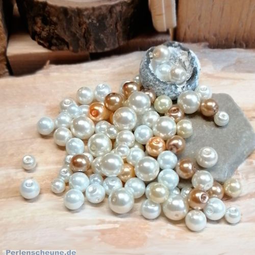 Perlenset 100 Glaswachsperlen weiß beige 6 - 10 mm