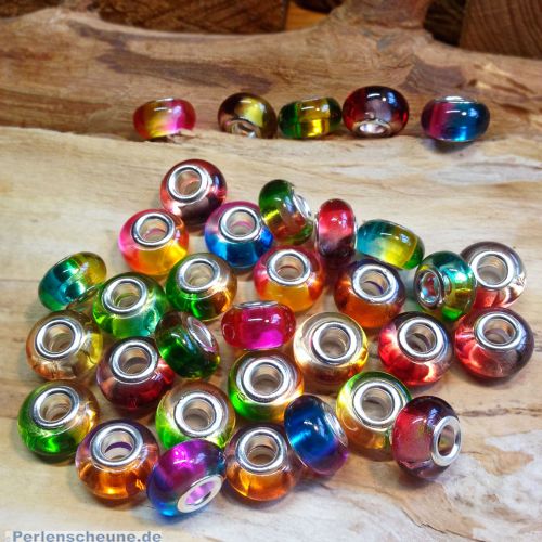 10 Glas Grosslochperlen für Modulketten Rainbow