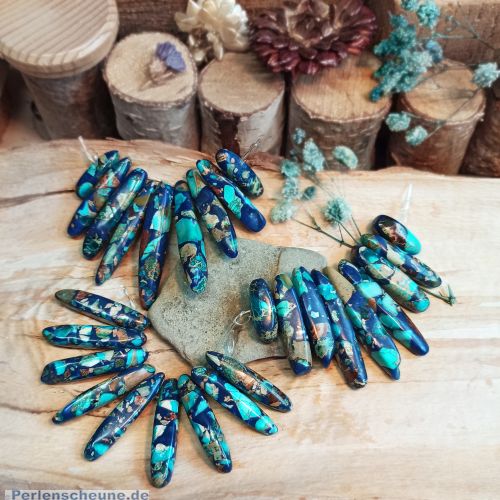 1 Collier Set gefärbte Halbedelsteine Malachite blau türkis meliert