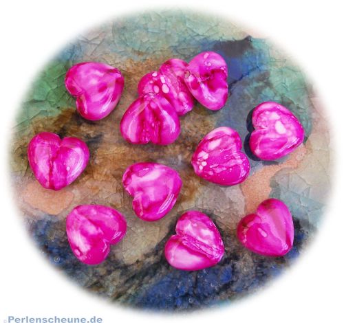 Acrylperlen marmoriert 2 Herzperlen pink 20 mm Schmuckperlen