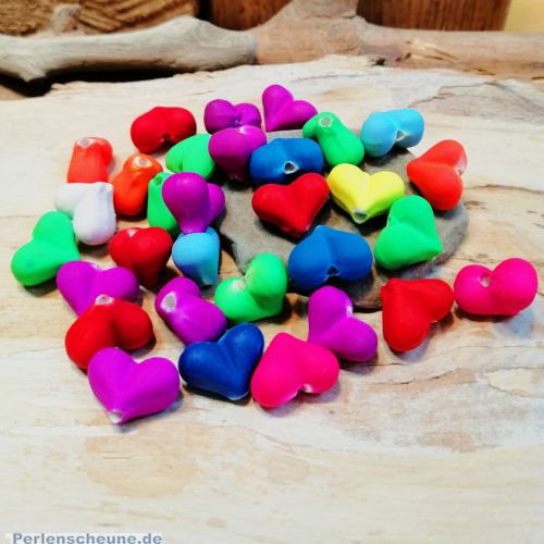 20 Herzperlen Neonfarben Perlenmischung 15 x 8 mm