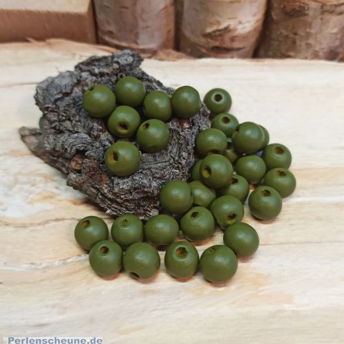 30 Hinoki Holzperlen in olivgrün 10 mm Loch 2 mm