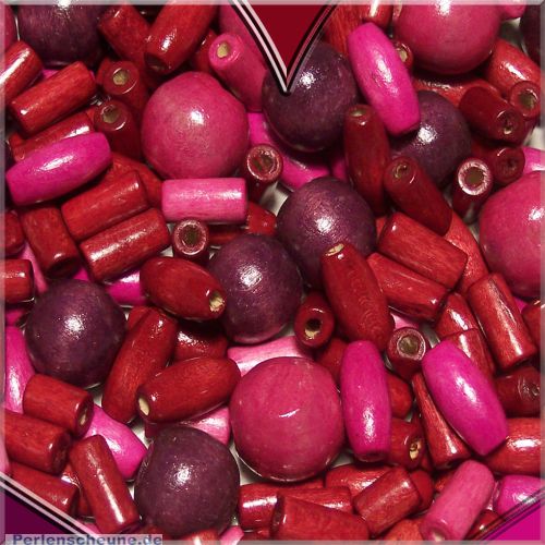 über 100 Holzperlen burgund Kinderperlen Formenmix 10 - 16 mm 50 g