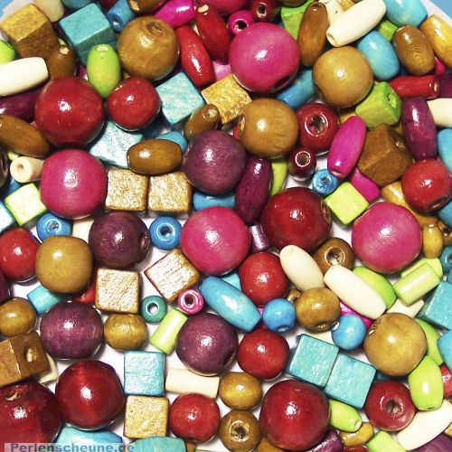 50 g Perlenset über 100 bunte Holzperlen Kinderperlen 6 - 16 mm