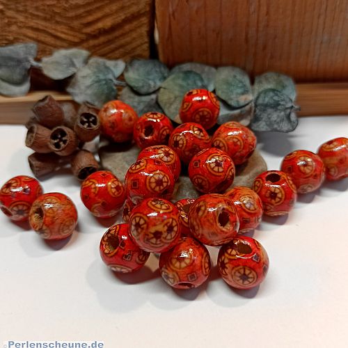 Perlenmix 30 rote Indianerperlen Holzperlen 10 mm