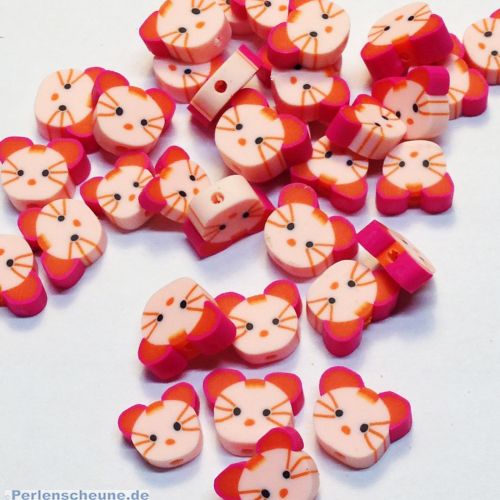 10 Katzen polymer clay Perlen 12 mm rosa