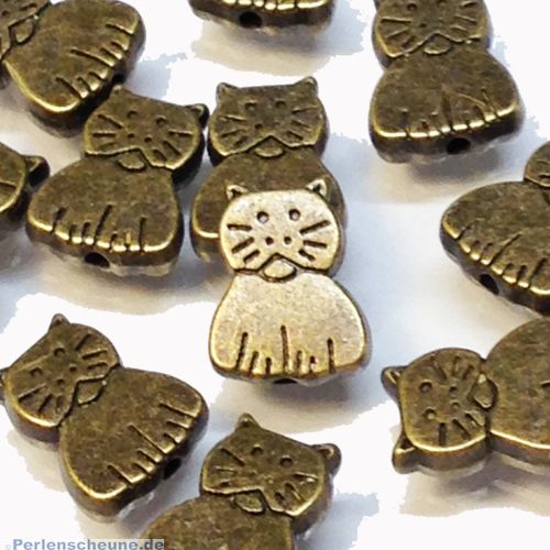 10 Stück Metallperlen Katzenmotiv bronze antik 11 mm