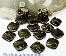 10 schöne schwarze quadratische Perlen 17 x 17 mm mit Gold
