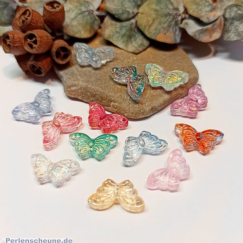 8 Glasperlen Schmetterling Farbmix mit Funkelglitzer 15 mm