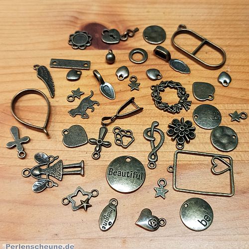 20 Charms Metall Kettenanhänger Set bronze antik 10 - 30 mm