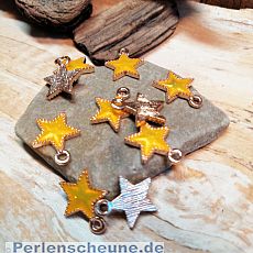 2 Charms Kettenanhänger kleiner Stern Emaille gelb Glitzer rosegoldfarben 16 mm