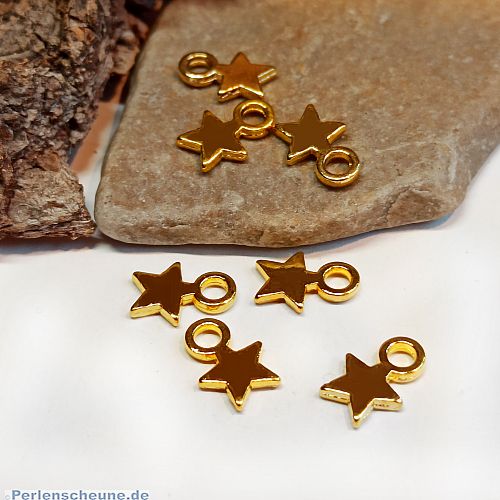 2 Metall Charms Kettenanhänger kleine Sterne goldfarben 10 mm