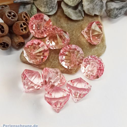 10 facettierte große Diamantperlen Imitat Anhänger Tropfen rosa 15,5 mm