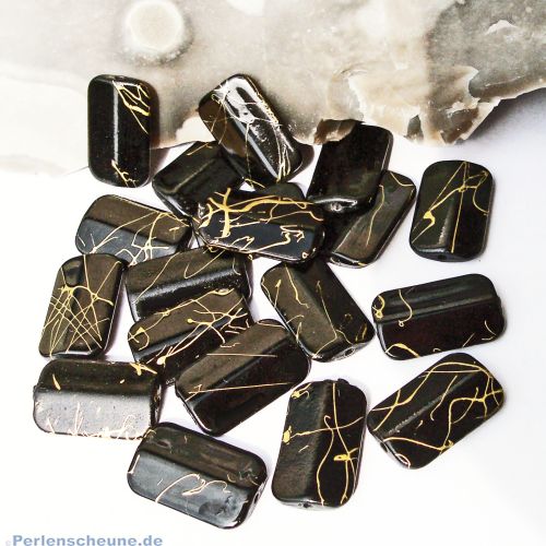 10 schöne Perlen schwarz mit Goldfäden 18 mm