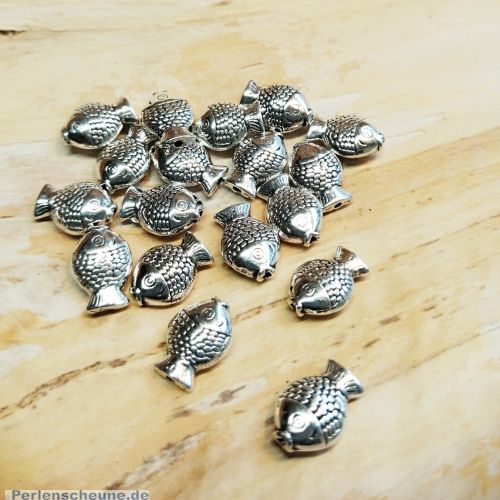 Perlen mit 10 Metallperlen Fisch Spacer antik silber massiv 12 x 8 mm