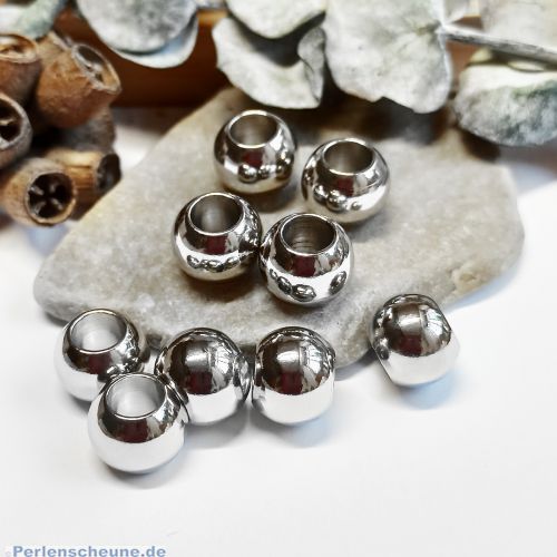Set mit 4 Edelstahl Perlen Grosslochperlen silberfarben antik 8 mm Loch 4,3 mm