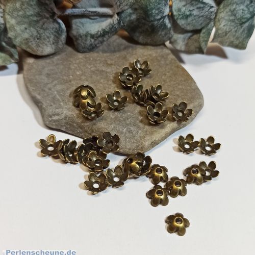 20 Metallperlkappen 6 mm bronze antik Blume