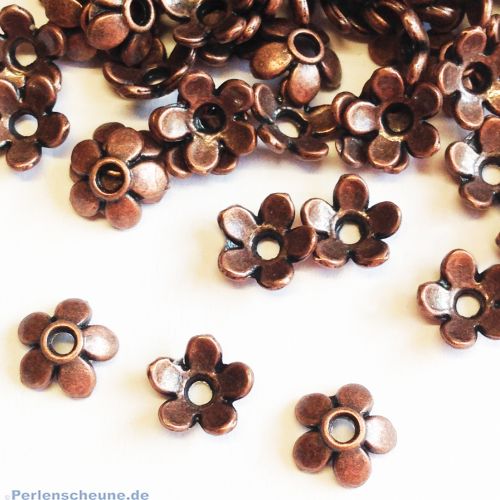 20 kleine Perlkappen für Schmuckperlen kupfer antik 6 mm
