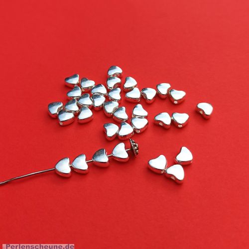 20 Metallperlen Spacer Herzperlen silber 6 mm