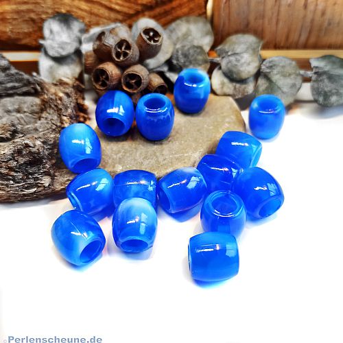 10 blau marmorierte Grosslochperlen 11 mm Loch 5 mm