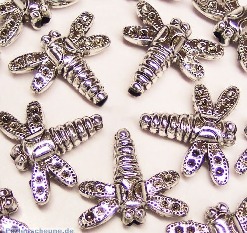 4 schöne große Spacer Perlen Libelle silber antik 28 mm