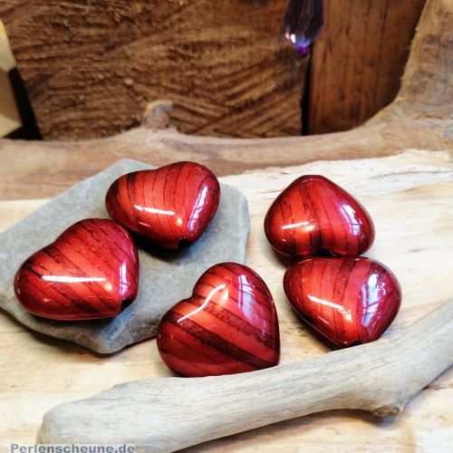 5 große Acrylperlen Herzen in dunkelrot 25 mm Loch 1,5 mm