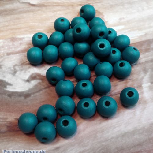 40 Hinoki Holzperlen in blaugrün 8 mm Loch 2 mm