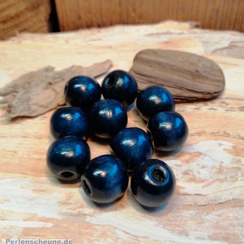 40 Holzperlen in dunkelblau 10 mm Loch 2 mm